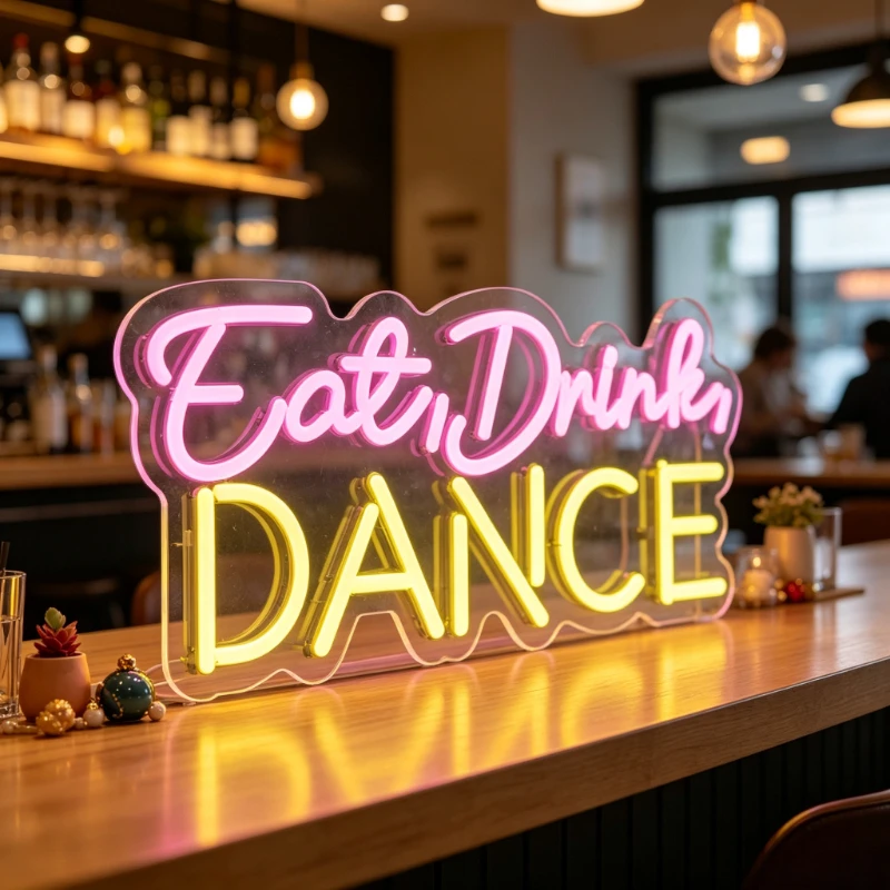 Eat Drink Dance Neon Sign LED Night Light 3D Acrylic Bar Pub USB Wall Lamp Home Aesthetic Desk Decoration Party Festival Gift