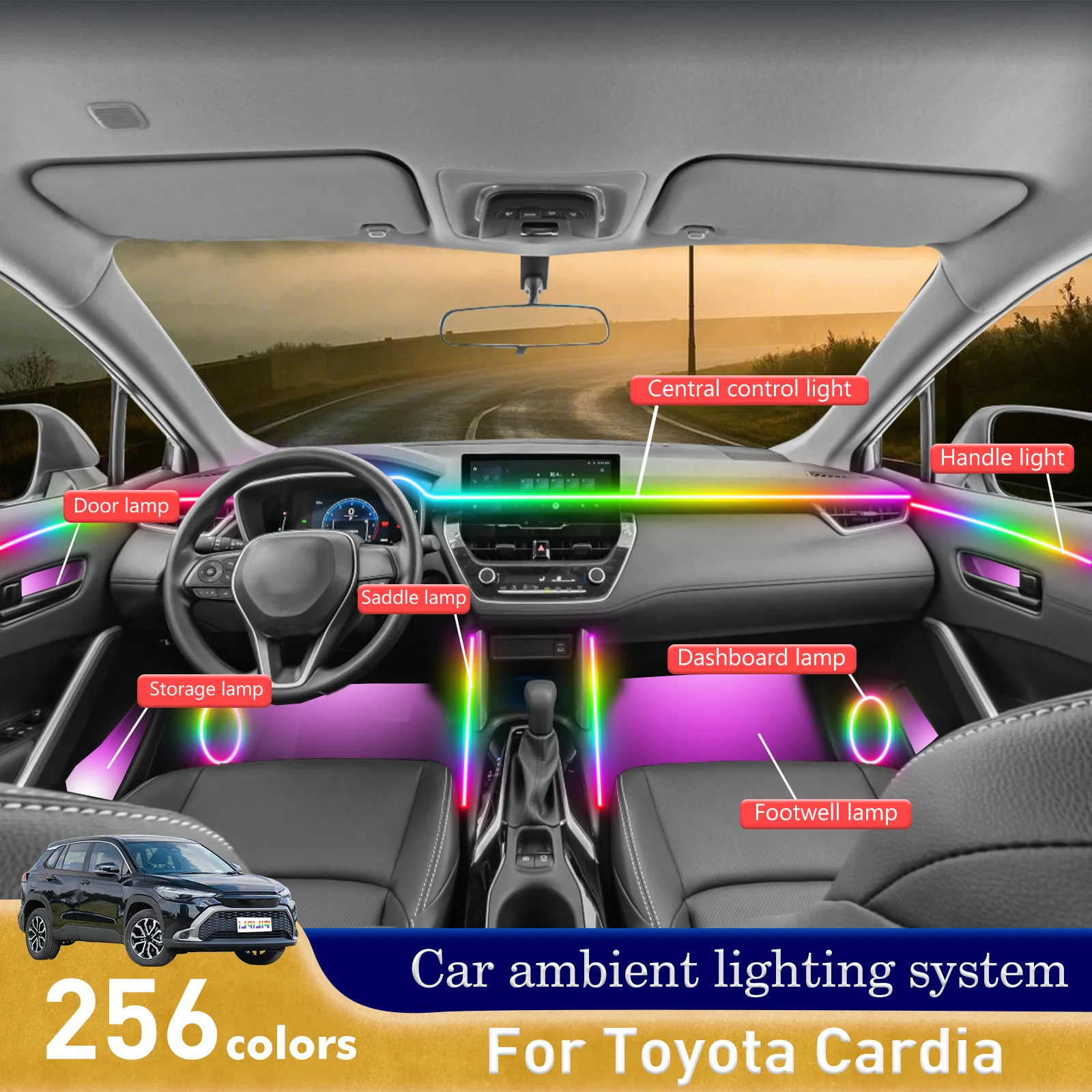 Para Toyota Cardia Elite instalación oculta acrílico Interior del coche tiras de iluminación ambiental RGB Symphony APP Control