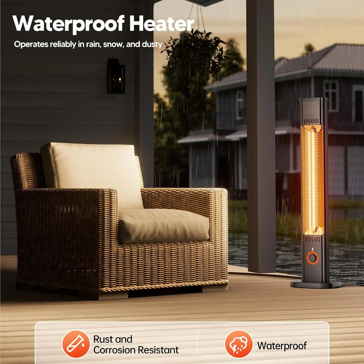 Outdoor Patio Heater, 1500W Infrared Electric Portable Space Heater with 8-Hour Timer, Waterproof Design, 8 Heating Levels, Ideal for Garage and Backyard, Black