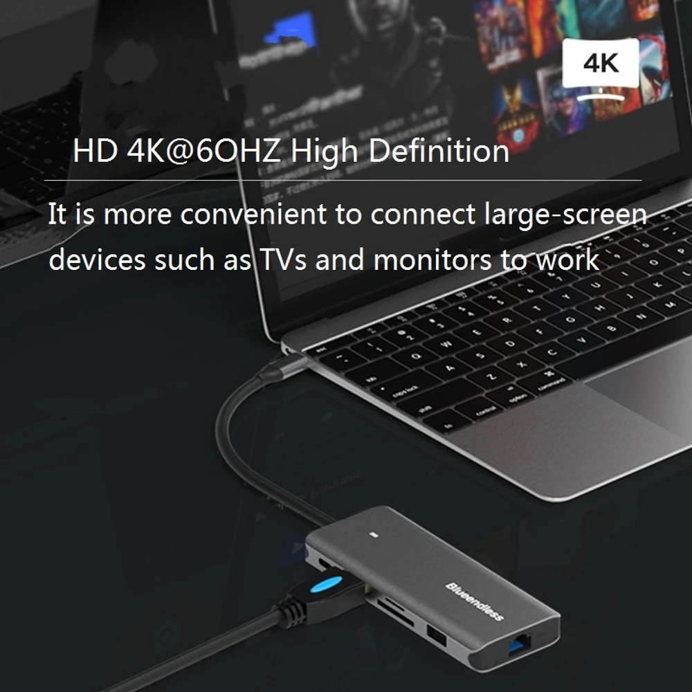 10 in 1 Type-C Docking Station HD2.0 HD 4K/60Hz Gigabit Ethernet Port USB 3.0 Extension Hub Splitter