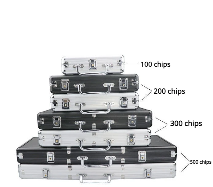 High end Poker Chip Box Set with 200 Pieces 300 Pieces and 500 Pieces Portable Aluminum Box Chess and Card Room Storage Box