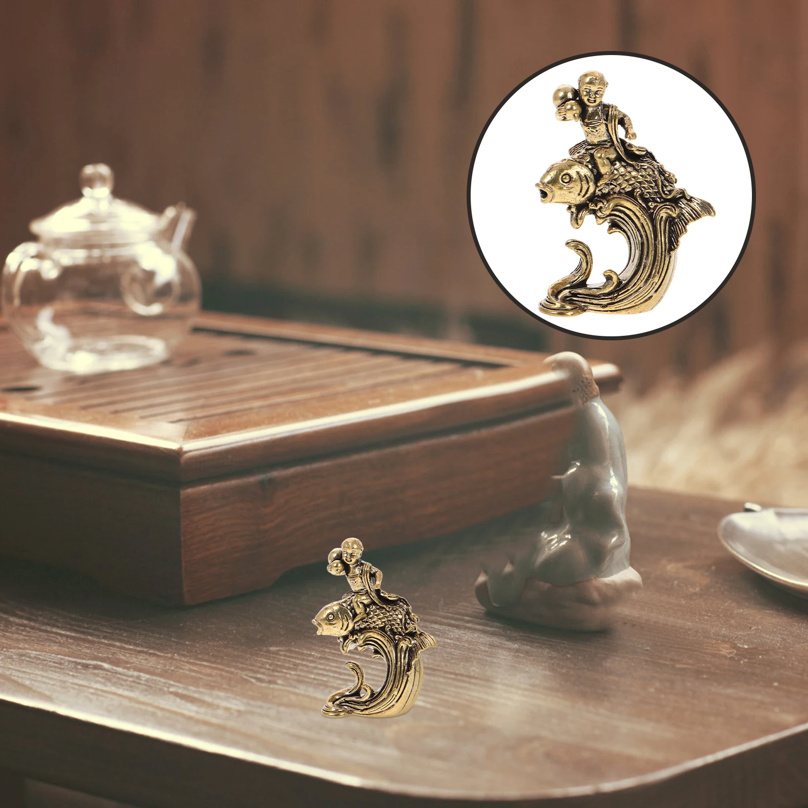 

Brass Koi Statue Vintage Feng Shui Sculpture Decorative Fish Ornament For Home Office Garden Desktop Housewarming Party