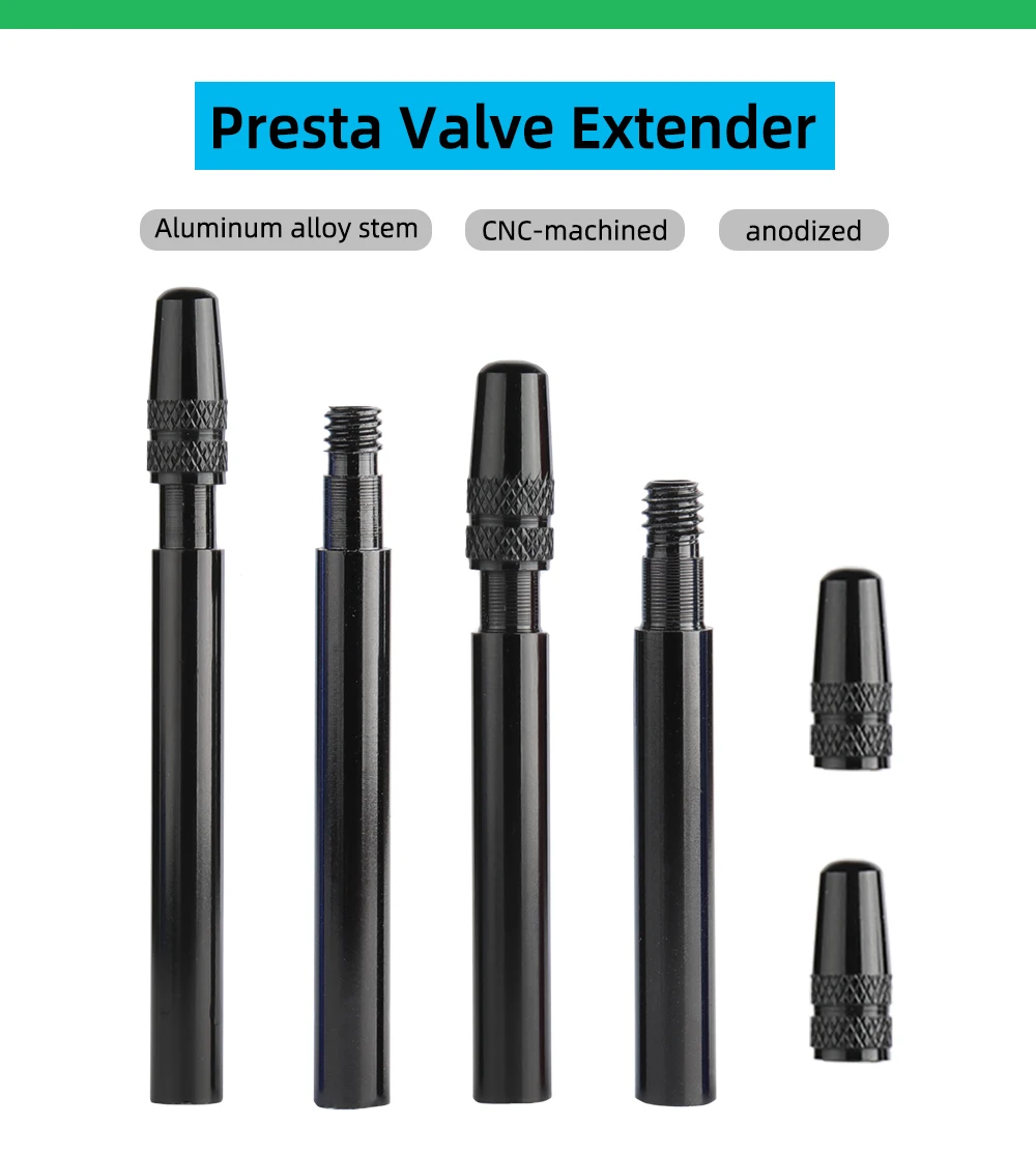 Fahrrad-Presta-Ventil-Verlängerungsset mit Kappe, CNC-Aluminiumlegierung, eloxierte F/V-Verlängerung für feste Rennradfelgen 50 mm, 60 mm, 70 mm – Detail 1