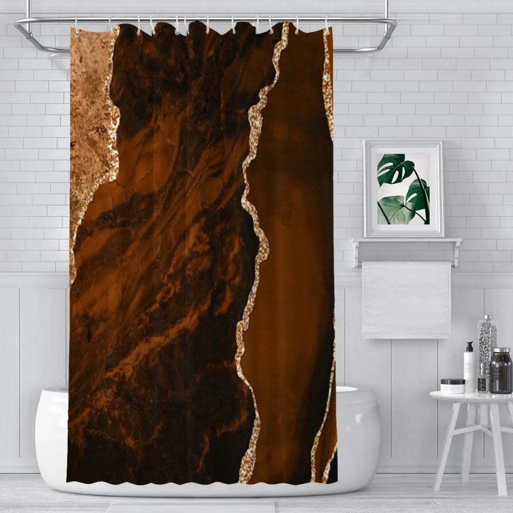 

Abstract Chocolate Brown & Gold Modern Geode Agate Design Shower Curtain for Bathroom Aesthetic Room Decoration