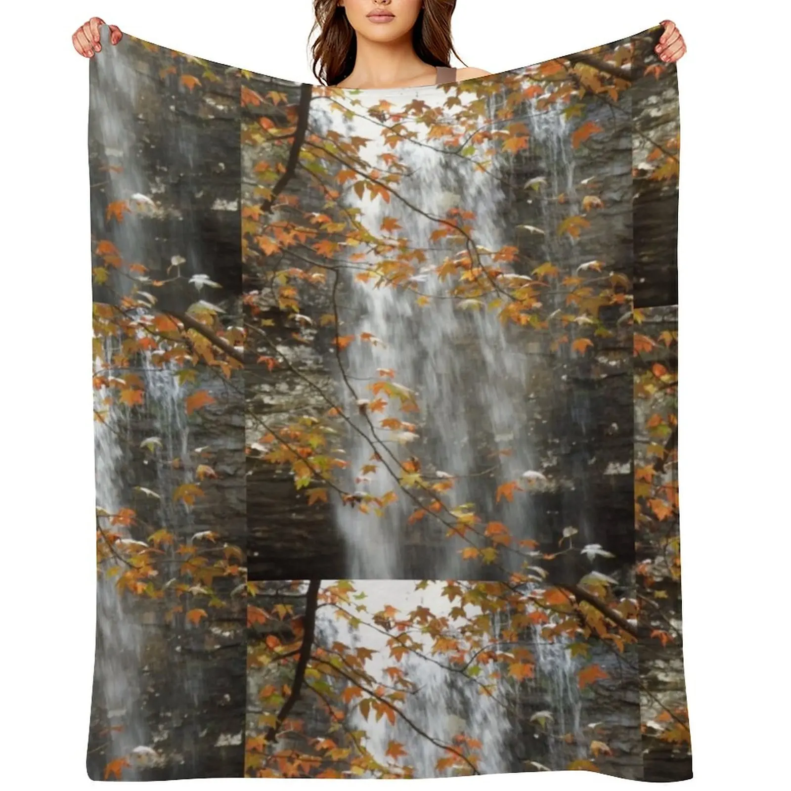 

Fall Leaves & Falling Water Throw Blanket Bed Fashionable decorative Winter beds Decorative Beds Blankets