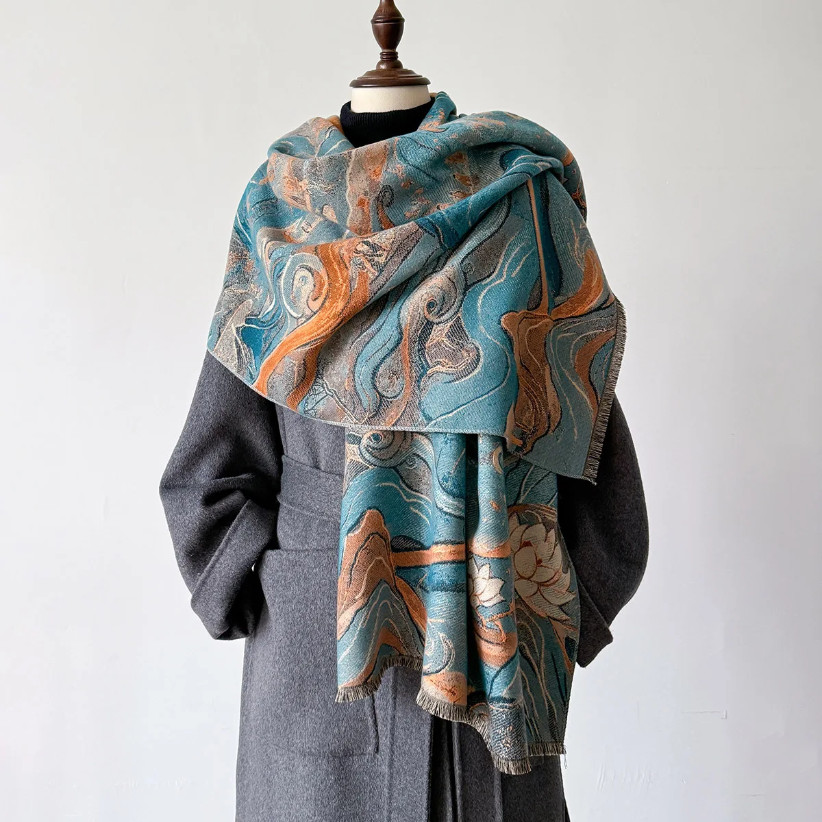 

Кашемировый шарф с двусторонним принтом в национальном стиле, женские осенне-зимние теплые шали, шарф с узором пейсли, пашмина, женский платок Bufanda