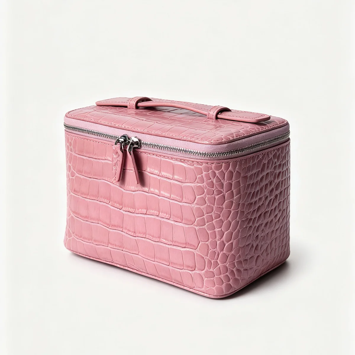 Hochwertige Damen-Kosmetiktasche aus Rindsleder mit Krokodilprägung, Reise-Set mit integriertem Spiegel, große Kosmetiktasche – Detail 6