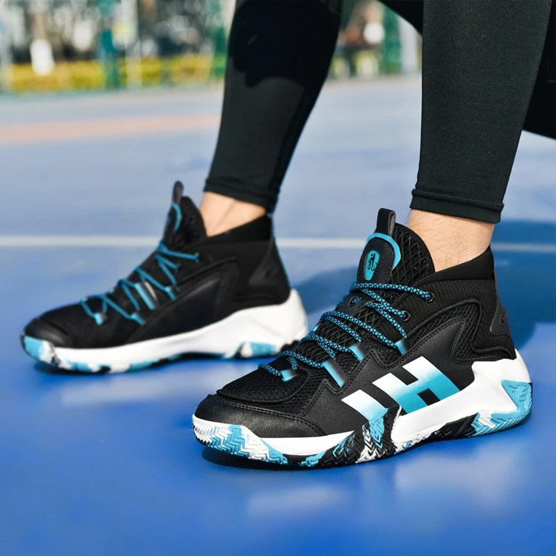 2025 new men's spring non-slip sneakers teenage students mesh breathable black sneakers high top basketball shoes