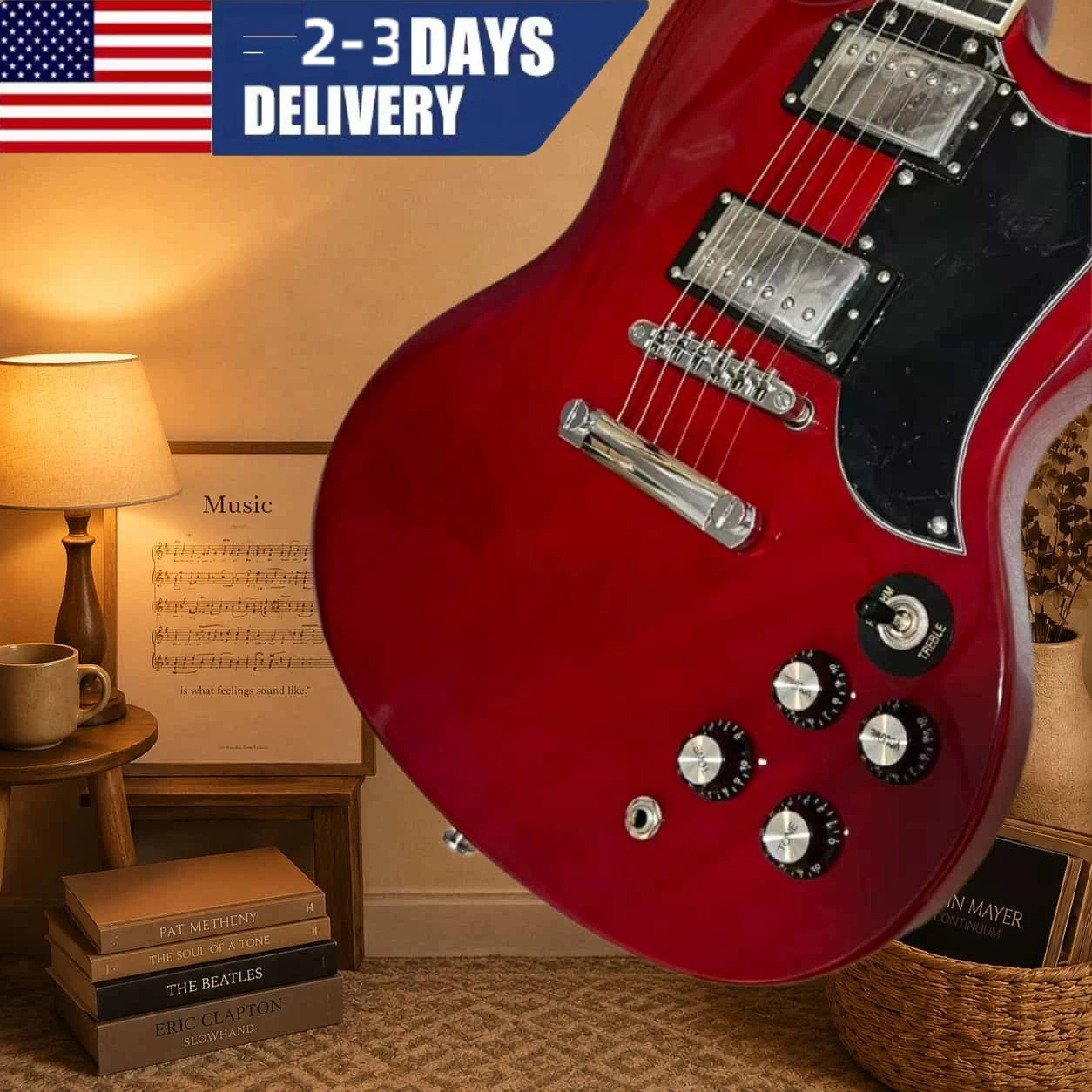 

US Warehouse Shipping Standard Cherry Red Electric Guitar 22 Fret Nickel String Chrome Tune-o-matic Bridge Double Humbucker Pickups