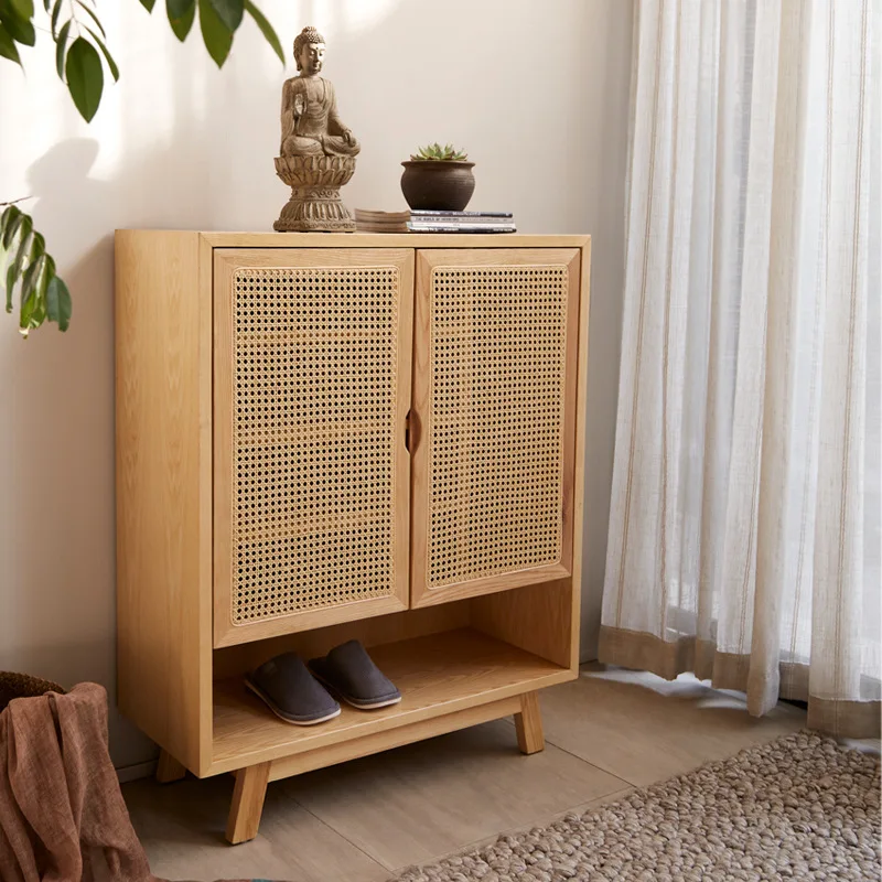 

Solid wood rattan shoe cabinet household modern simple locker multi-layer storage cabinet large capacity Nordic rattan