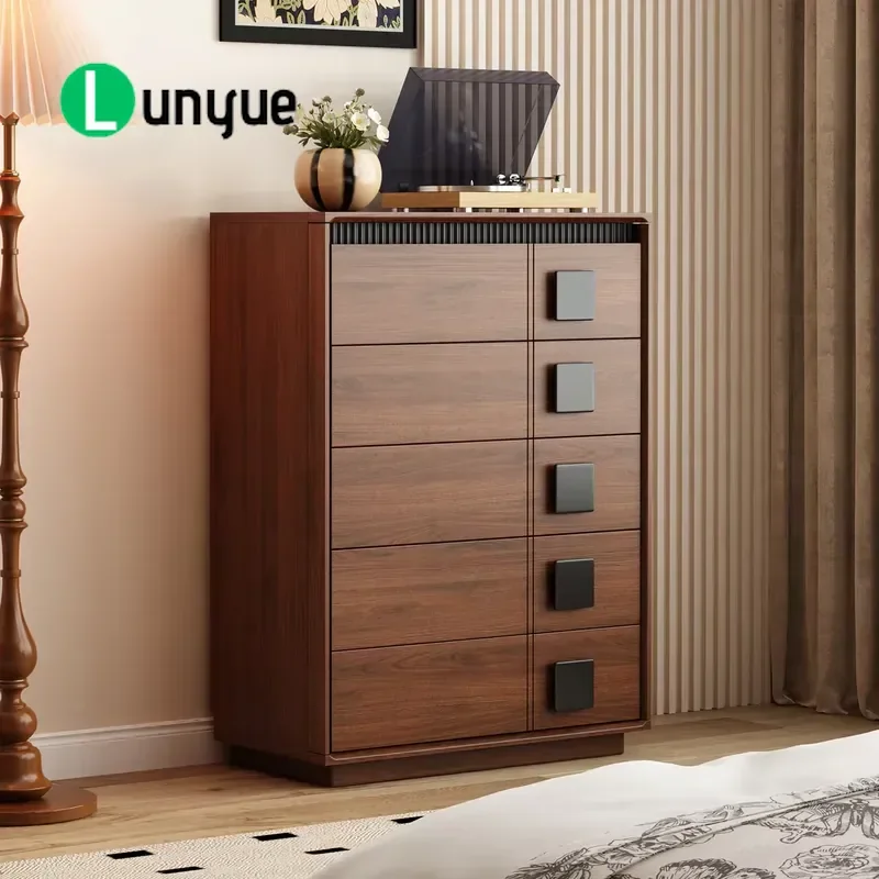 Modern Luxury Sideboard Buffet Cabinet with 3D Cubic Handle Solid Rubber Wood Storage Console for Living Room Entrance