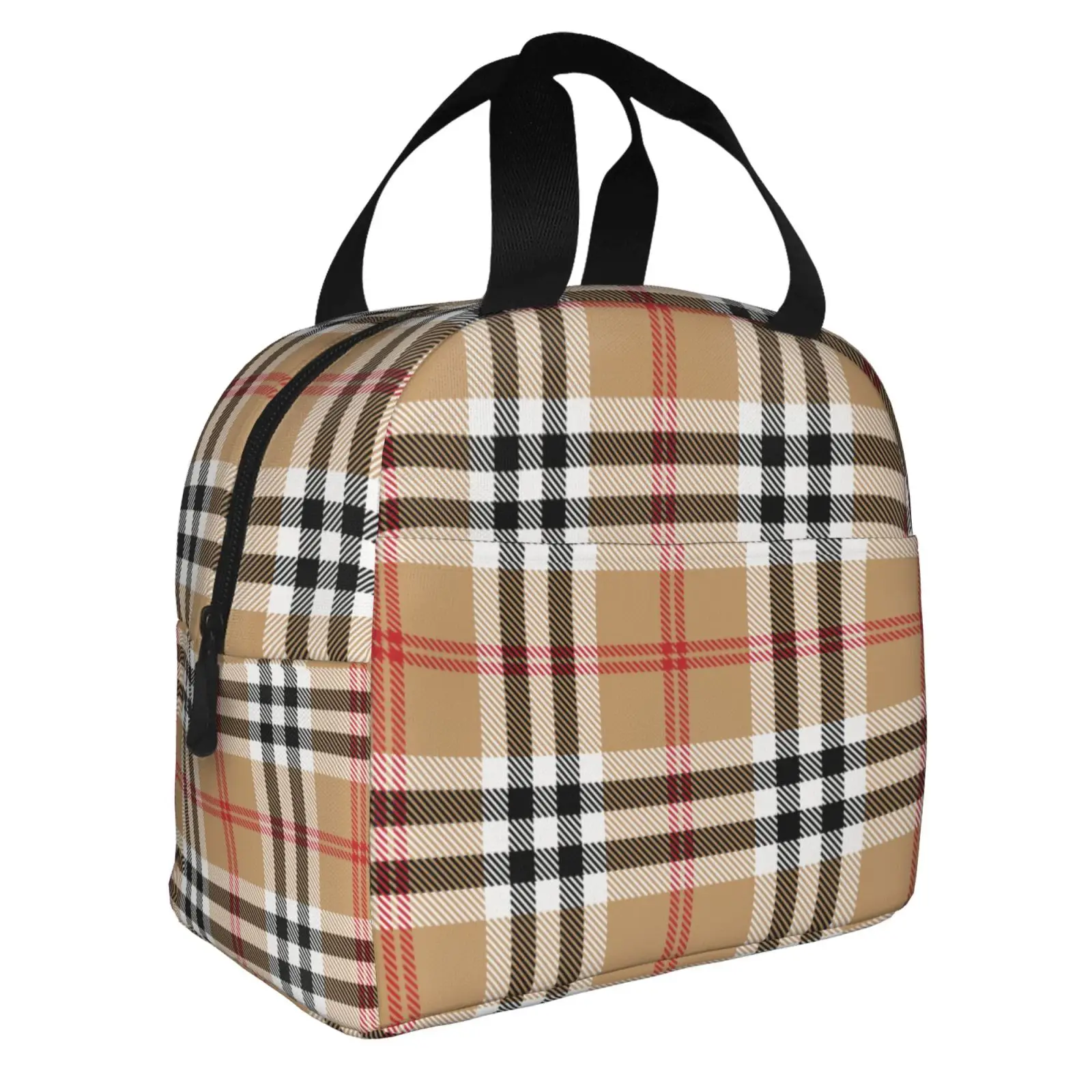 Fashionable Plaid Print Insulated Lunch Bag The Nightmare Before Christmas Portable Thermal Cooler Lunch Box Container Tote Bags