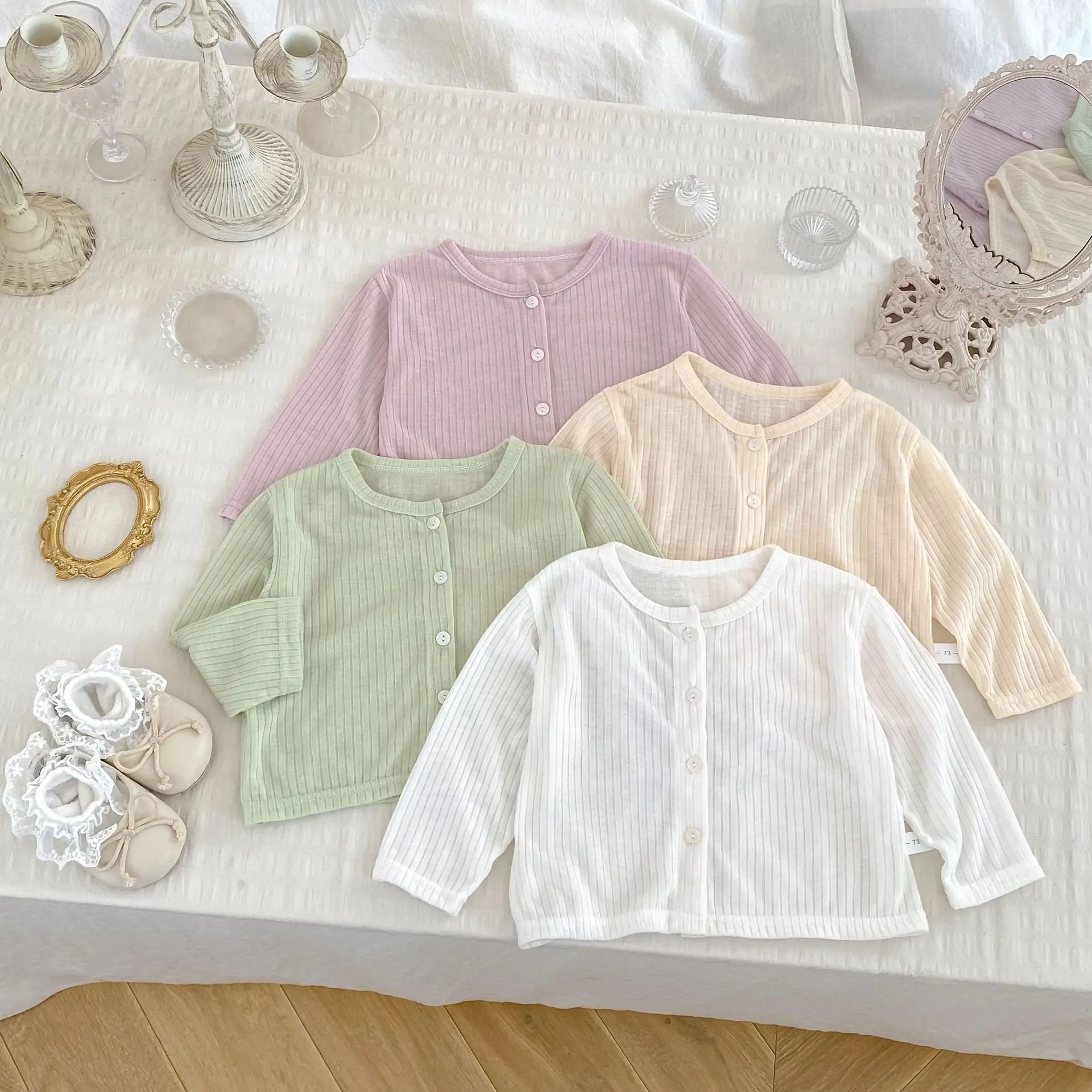 Summer Baby Girl Sunscreen Shirt Solid Color Simple Round Neck Air Conditioning Cardigan Lightweight Breathable Girls Coat