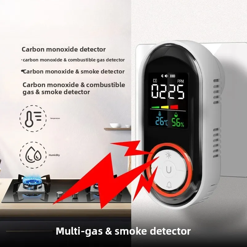 CO Smoke Gas Sensor Kitchen Garage Carbon Monoxide Temperature and Humidity Detector Monitoring Alarm