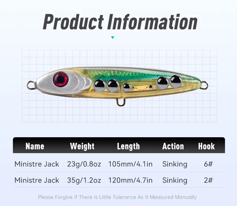 LEYDUN Ministre Jack Stickbait Sinking Pencil Angelköder 105 mm 23 g 120 mm 35 g Gute schwimmende harte Köder Wobbler für Wolfsbarsch – Detail 3