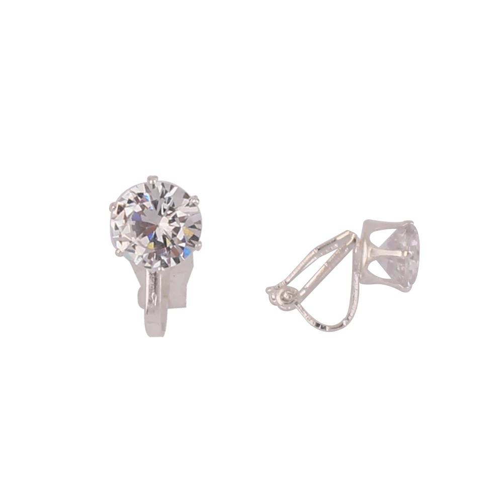 GRACE JUN Hot Sale Cubic Zircon Small Round Geometric Clip on Earrings for Girl Kid Party Charm Without Pierced Earring Ear Clip