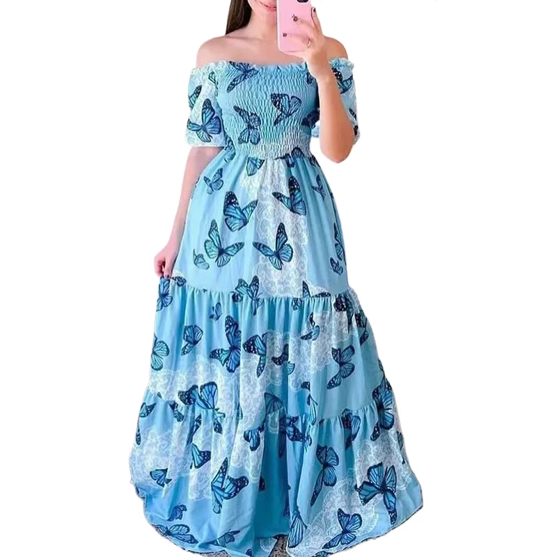 

Woman Long Dresses for Flower Suspender Female Summer Party short Elegant Casual Boho Holiday Dress Girl Off Shoulder Lady Print