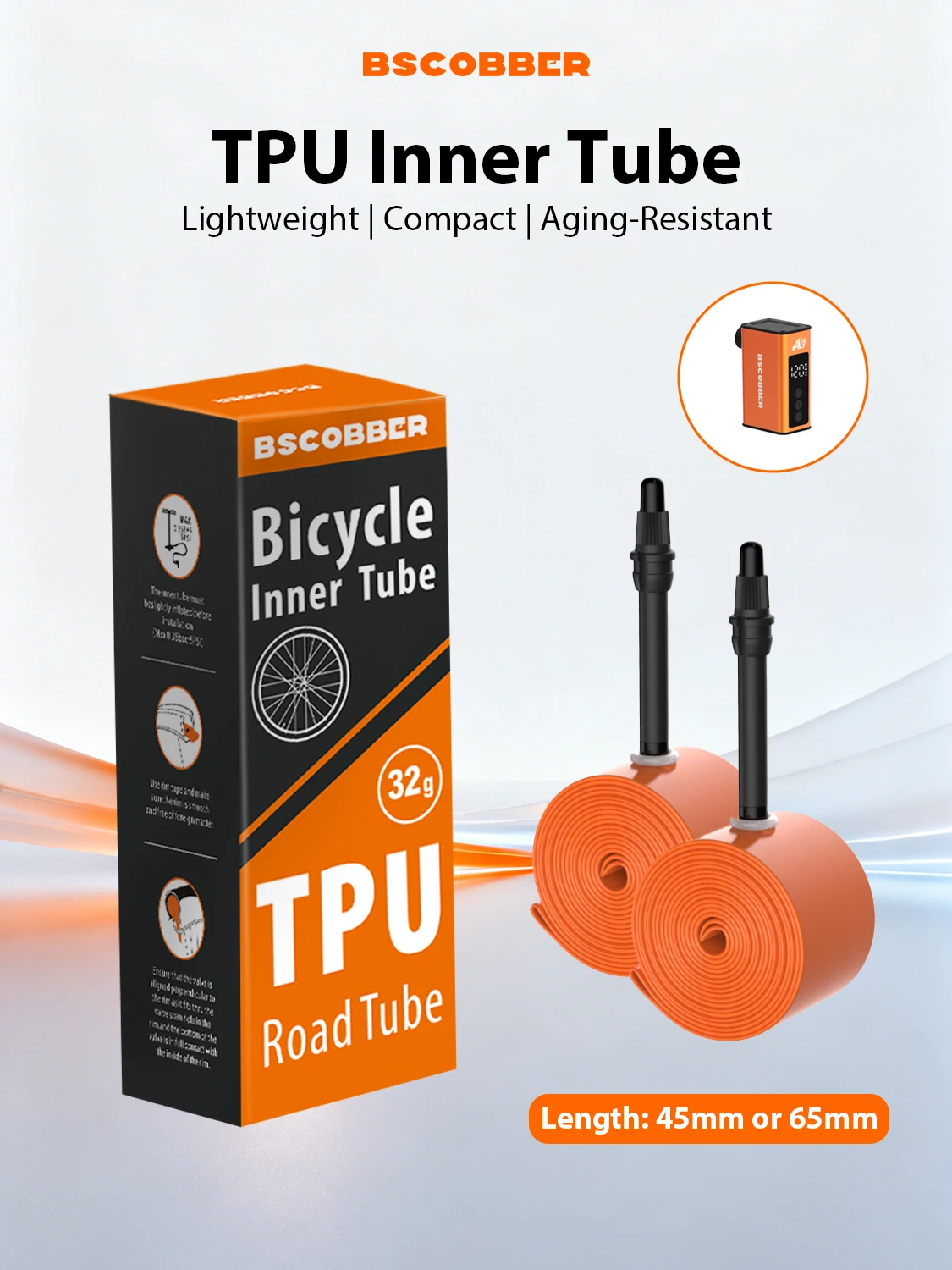 BSCOBBER A3nano Tragbarer Reifenfüller 700c TPU Elektrischer Fahrrad-Luftkompressor Fahrrad-Manometer Kabellose Pumpe Fahrradzubehör – Detail 6