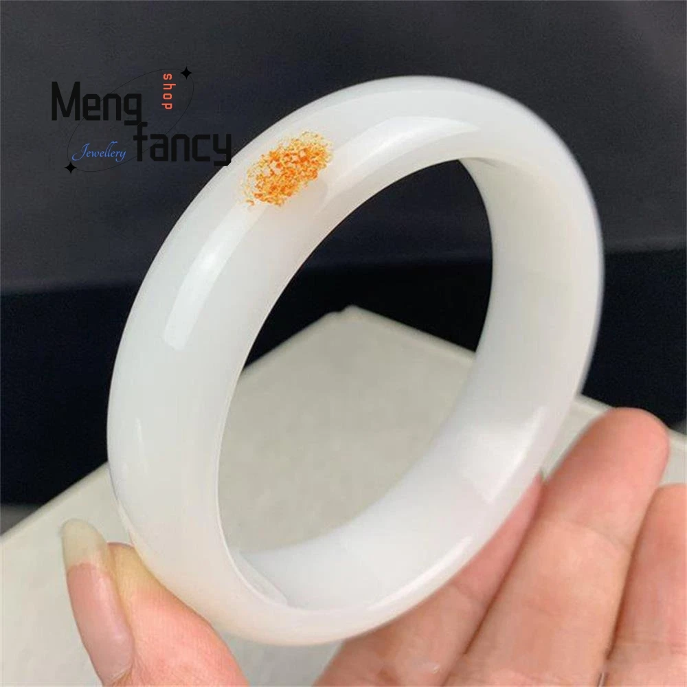 กำไลหยกสีขาวขนแกะธรรมชาติสไตล์เรียบง่ายหรูหราสง่างามคุณภาพสูงเครื่องประดับแฟชั่นคุณภาพของขวัญวันหยุด