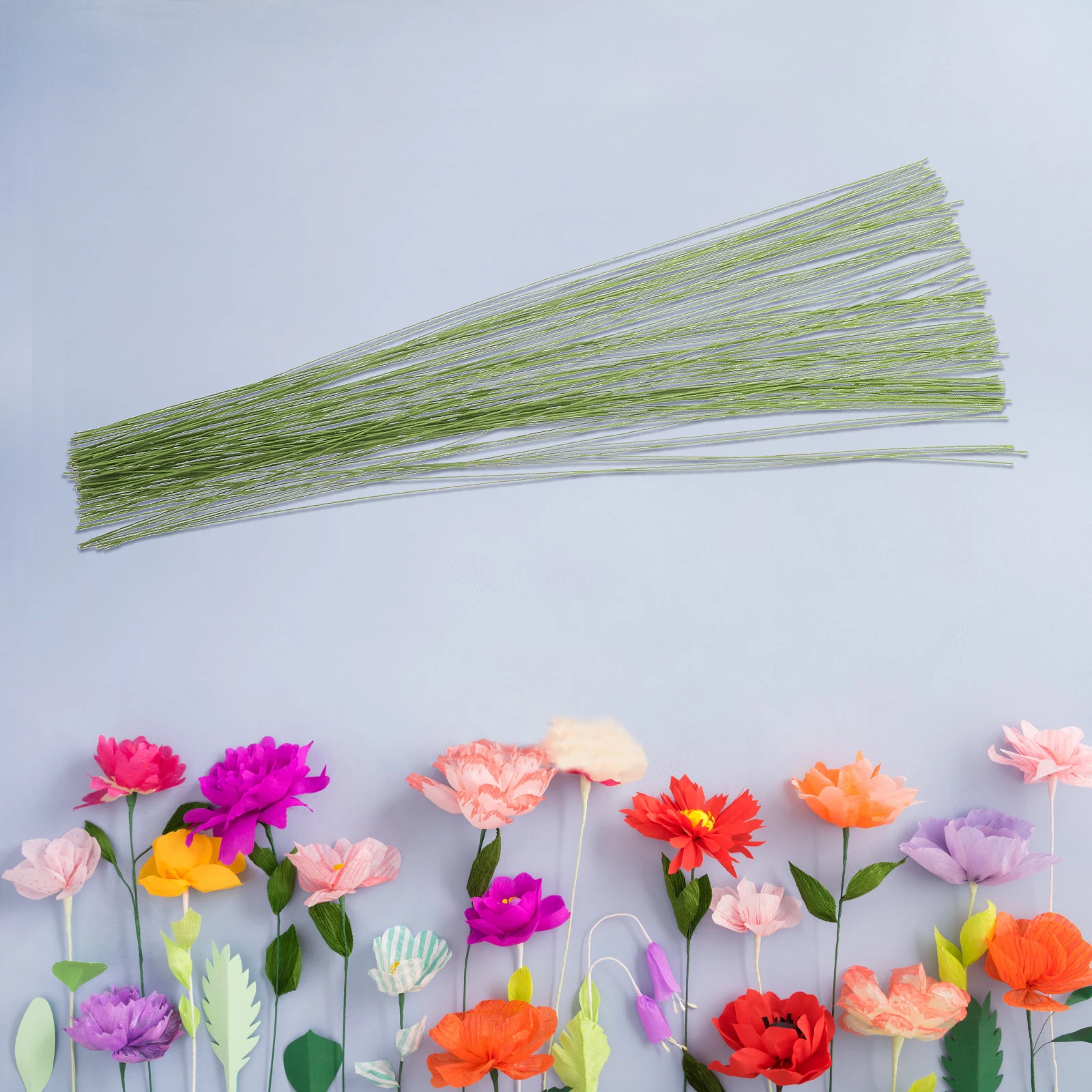 

200pcs 40Cm Paperrose Branch Flexible Floral Stem Wire Durable Craft Supplies Diy Wreath Bouquet Green Tape Adhesive