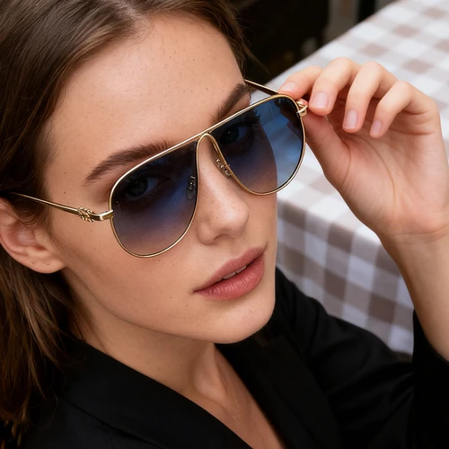 Imagen 2 del producto Gafas de sol con protección solar para mujer, montura grande de Metal a la moda, gafas de sol Retro de marca de diseñador para hombre, gafas de sol para vacaciones y ocio al aire libre