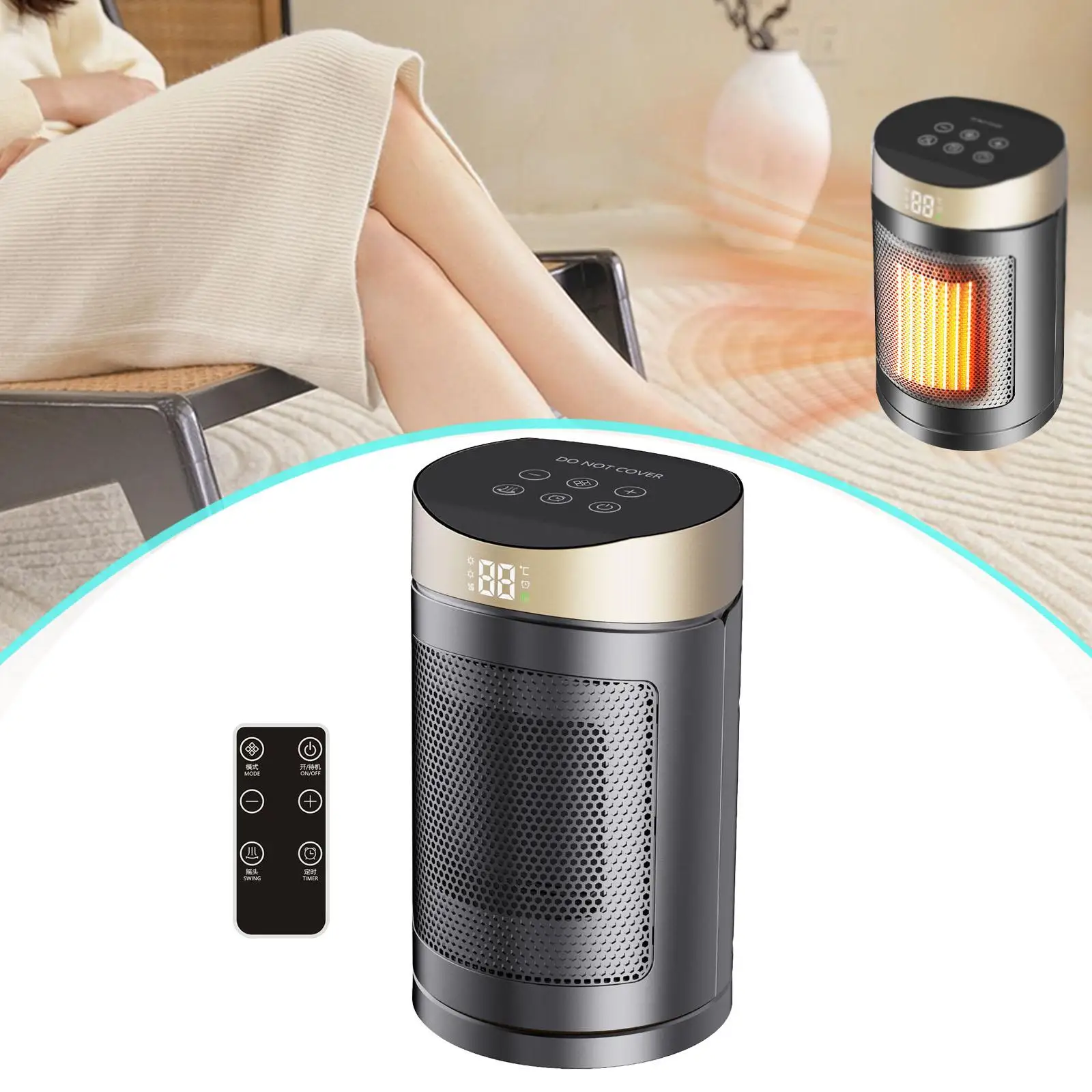 Space Heater PTC Fast Heating Mini Room Heater with Tip over Protection for Bedroom Office Dormitory