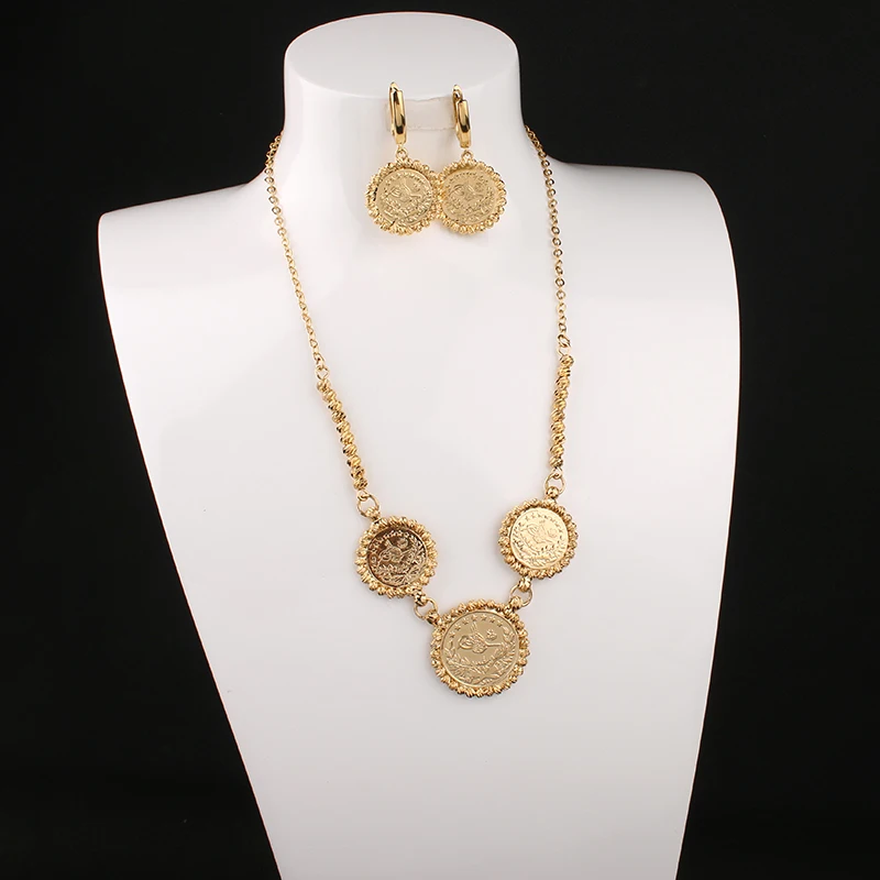 Dicai New Coin Jewelry Set Women Necklace Pendant Earrings Set High Quality No Fade Elegant Womens Necklaces Luxury Designer