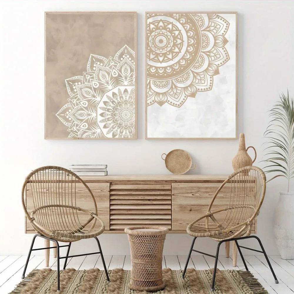 2 pièces d'art mural mandala sans cadre, affiches de yoga, décoration de méditation, art de la pleine conscience, décoration murale pour la maison et le dortoir