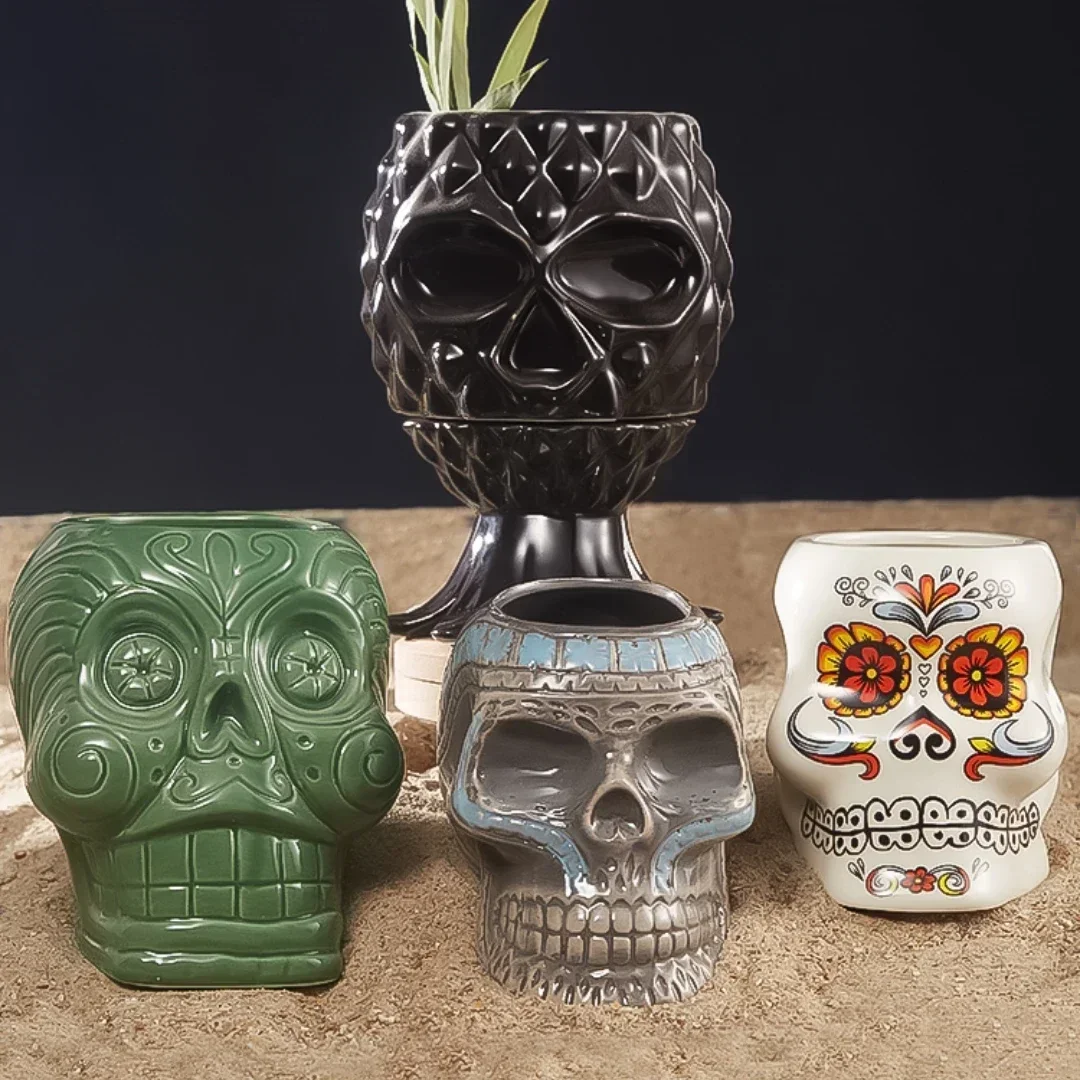 Ceramic Hawaii Tiki Mugs Creative Skull Cocktail Glasses Beer Glass Martini Glasses Beverage Mugs Funny Cup Coffee Cup