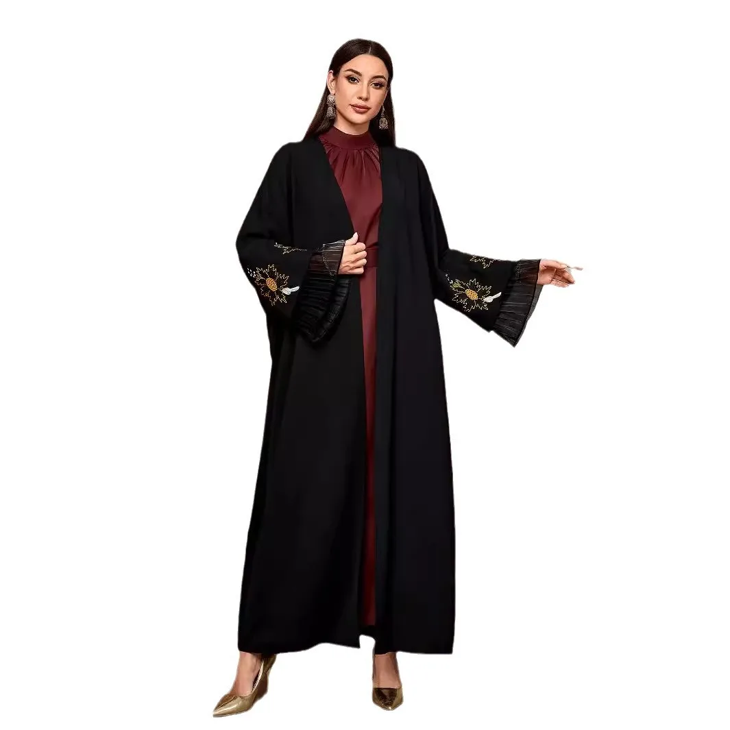 أزياء إسلامية أنيقة رائجة البيع للموسم الجديد في الشرق الأوسط دبي رداء عربي طويل بأكمام تشبه جناح الخفّاش سترة مفتوحة من البوليستر... #5