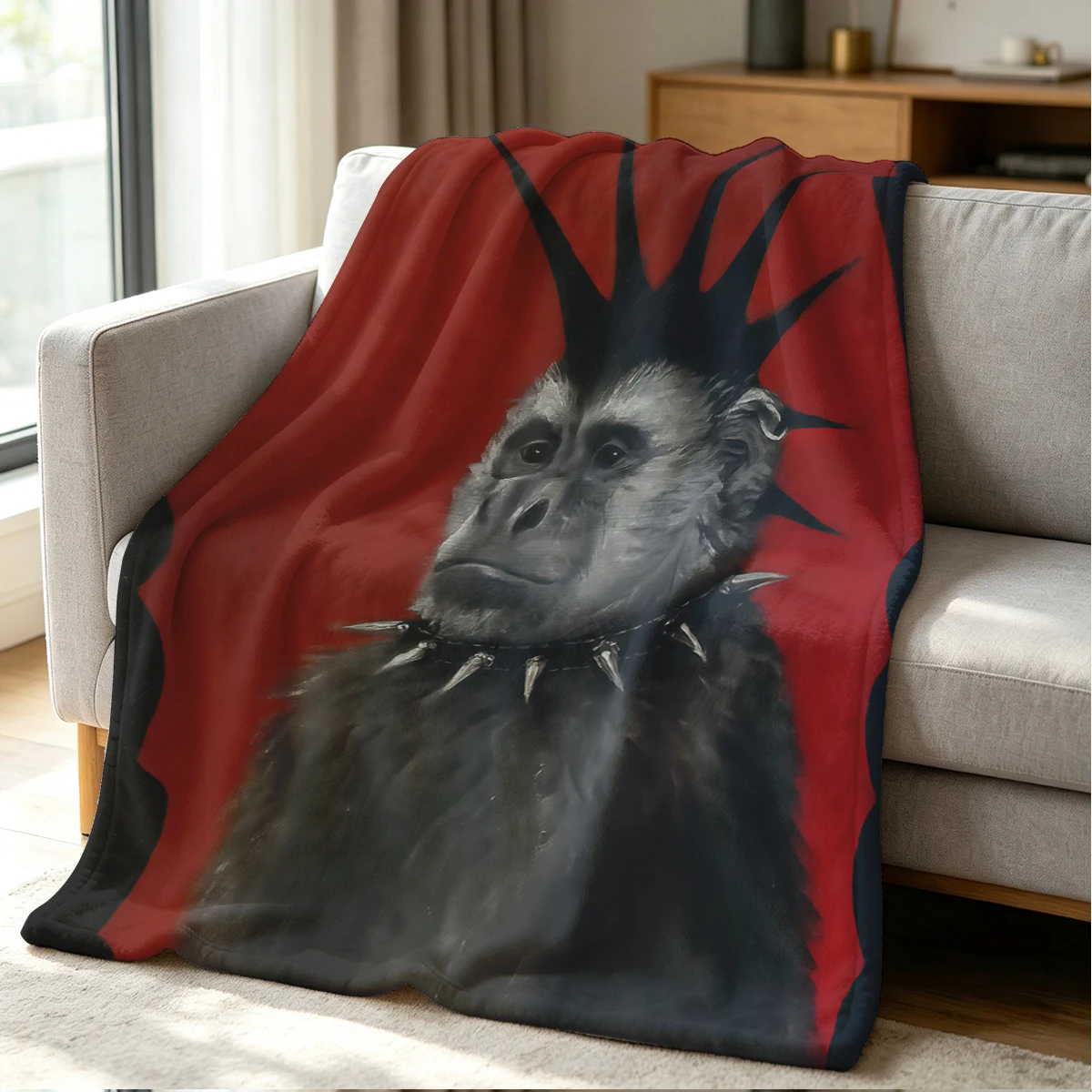 Punk Monkey Blanket Soft Cozy Throw for Sofa Bed Festive Holiday Decor Gift for Kids and Adults,Lightweight and Warm