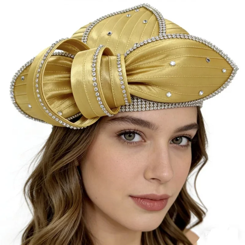 Woman Girls elegant top hat for ladies' banquet with rhinestones high-end Fascinator Tea Party Church Caps