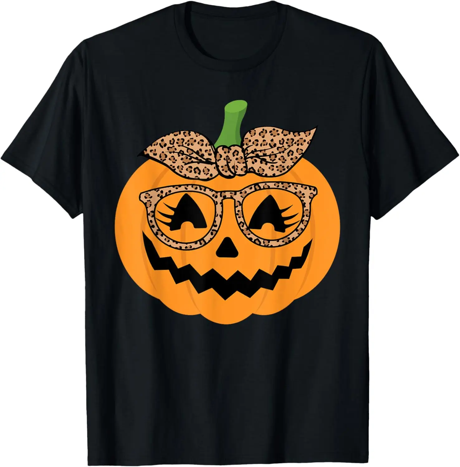 かわいいカボチャヒョウ眼鏡とバンダナハロウィンコスチュームTシャツ