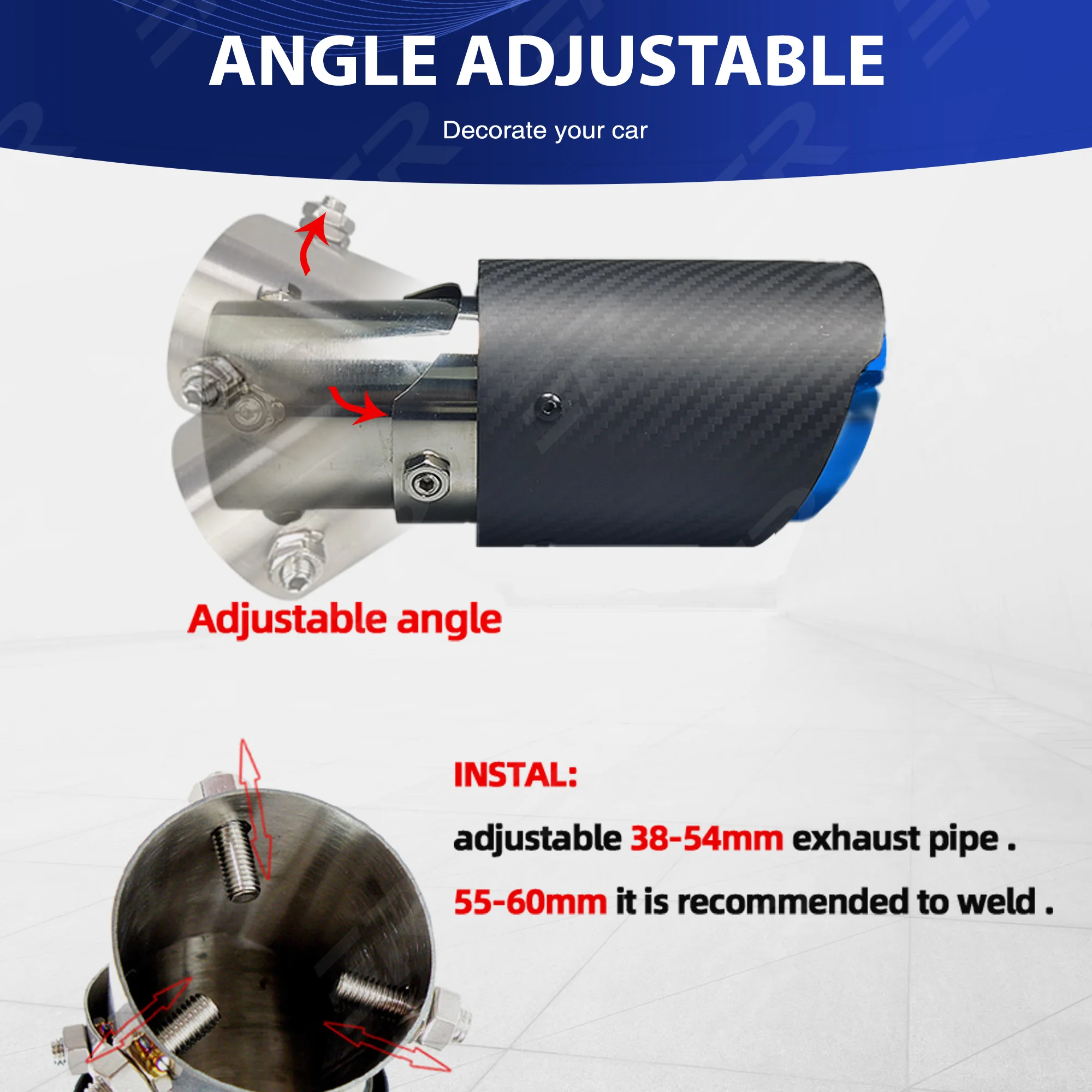 1PCS Ujung Knalpot Serat Karbon Asli yang Dapat Disesuaikan untuk Dekorasi Pipa Knalpot Mobil 38-54mm Sekrup 55-60mm Modifikasi Las