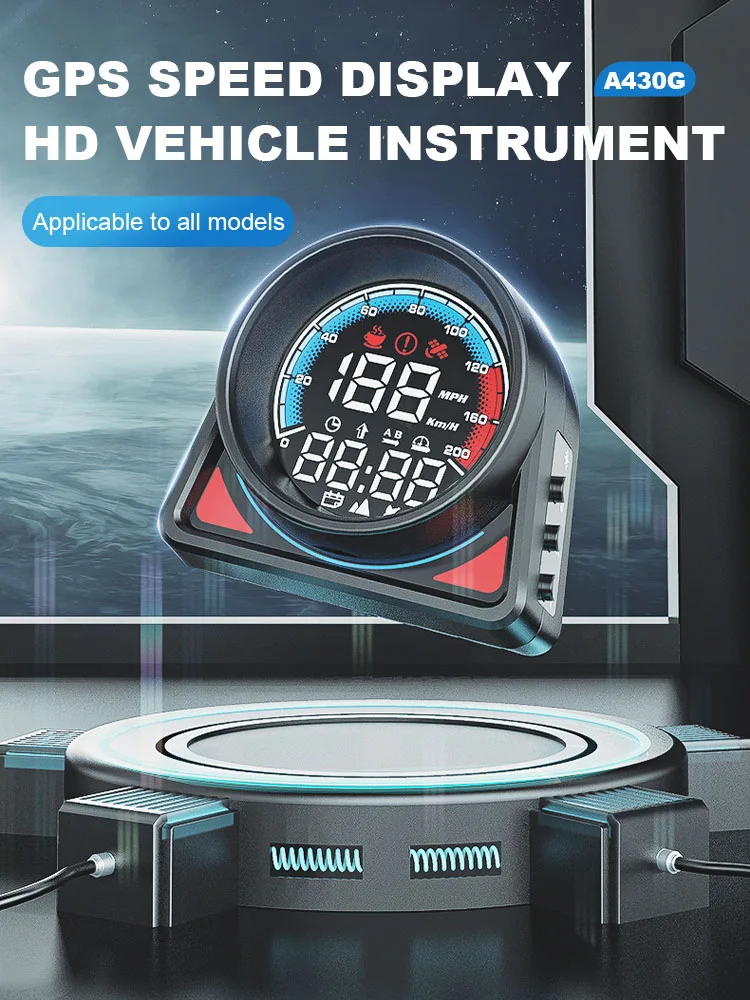 A430G Car HUD 2.3 Inch LED Screen Headup Display GPS Speed Display HD Vehicle Instrument To All Car Speed Meter KMH and MPH