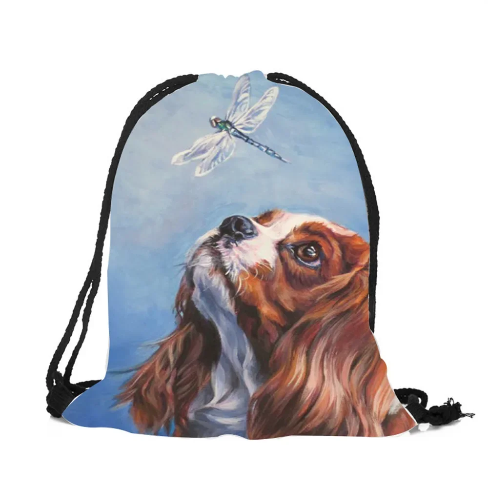 Mochila Unisex con estampado 3D de perro Charles Spaniel, bolsa de poliéster con cordón, duradera, de gran calidad, para regalo, 2018