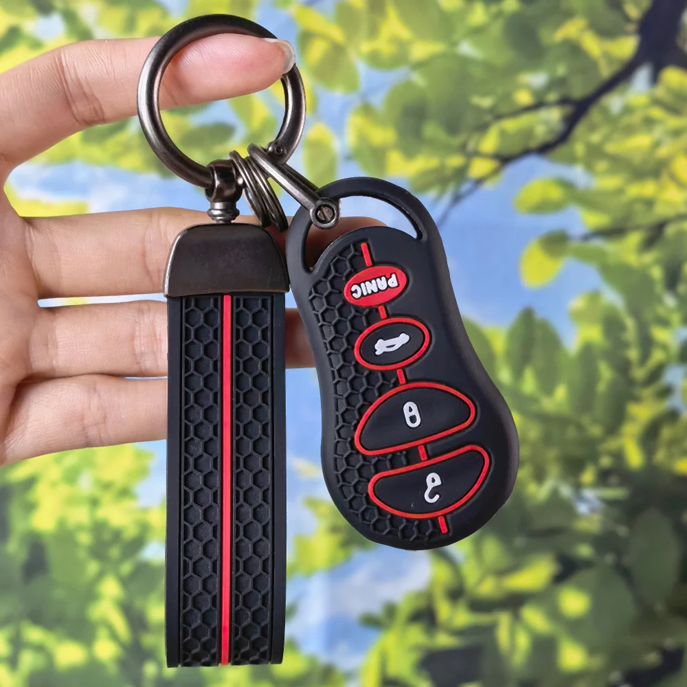 Flexible Honeycomb Texture Silicone Remote Key Fob Sleeve with Keychain for Chrysler 300m PT Cruiser Sebring Jeep Liberty Dodge