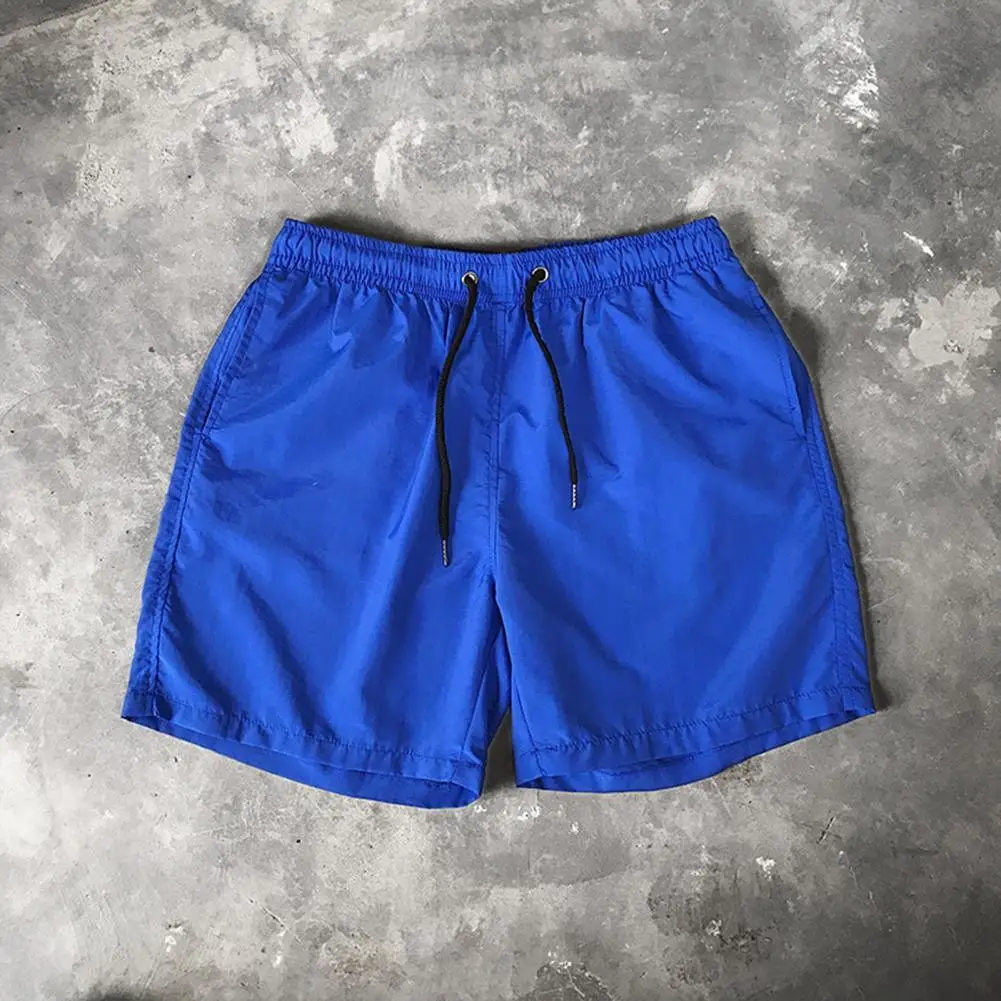 Summer Breathable Men Sports Shorts Elastic Drawstring Solid Color Pockets Soft Workout Gym Training Beach Short Pants Sweatpant