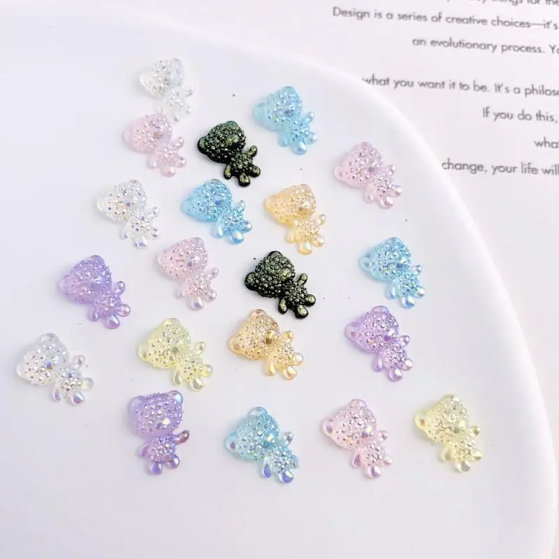 50Pcs 3D Transparent Bubble Bears Nail Charms Cartoon Solid Color Bear Nail Art Decorations Accessories for Manicure DIY