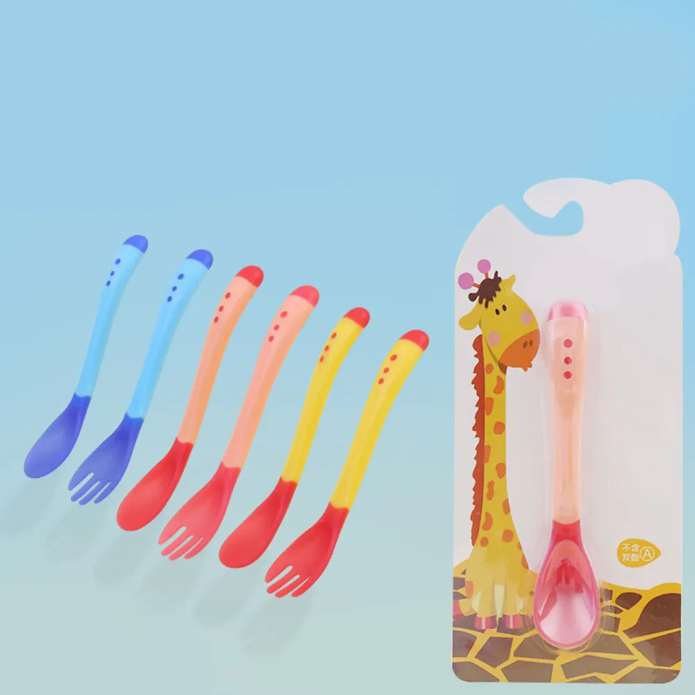 

6Pcs Infant Safety Spoon Temperature Sensing Food Grade Material Arc Handle Baby Feeding Essential Tool