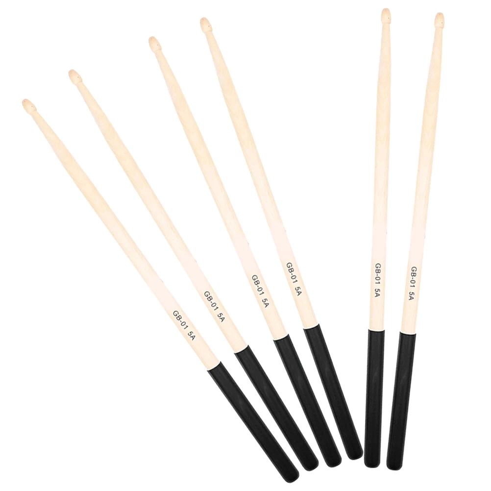 

3 Pairs Anti-slip Drum Stick Drumsticks for Students Maple Practice Black Drumming Child