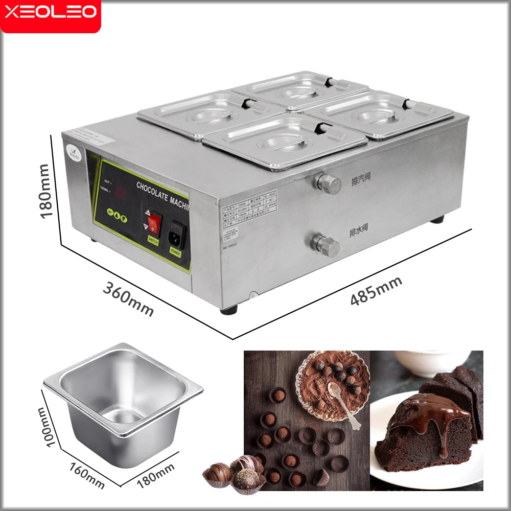 XEOLEO Chocolate Melting Machine Tempering Holding Furnace Chocolate Melter Stove 4 Tanks Keep Heating Hot Fondue Decoration