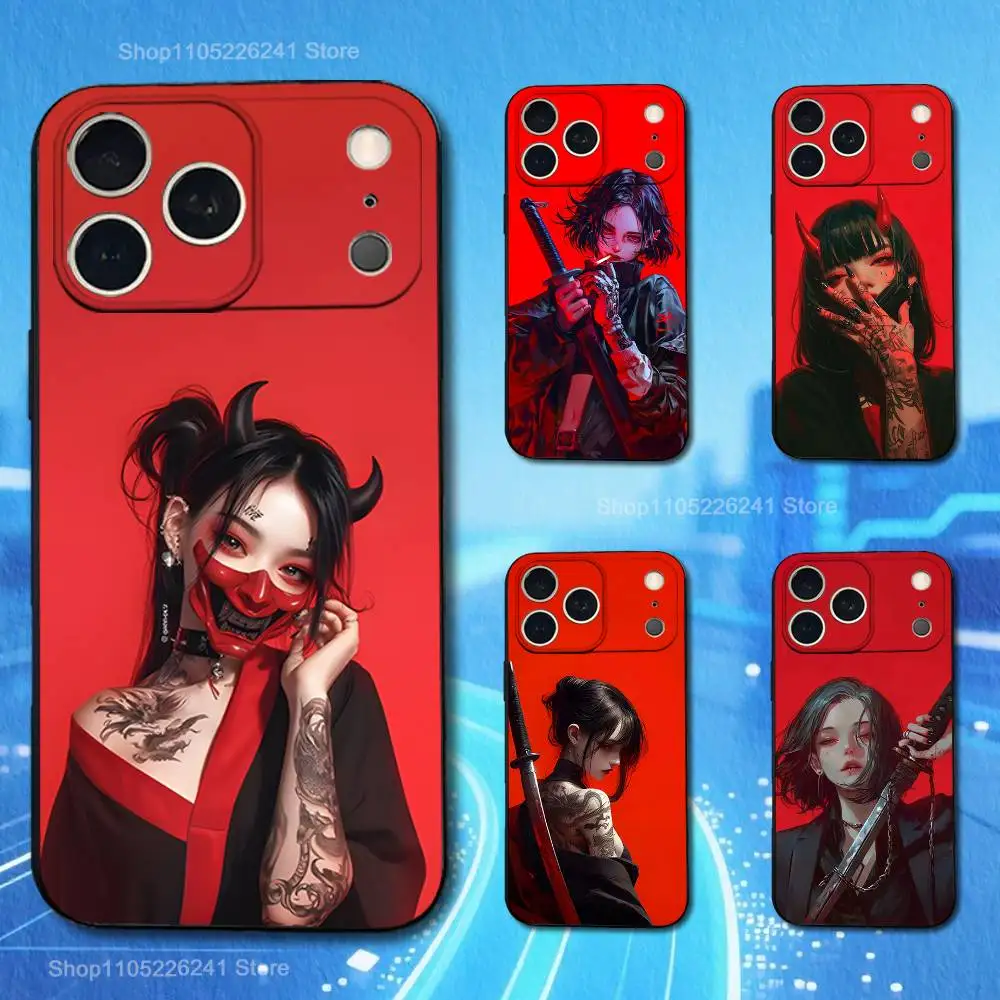 

Japanese Warrior Woman Cool For iPhone 13,17,11,12,16,14,15,Plus,Pro Max,XS,X,XR,SE,Mini,8,7,Soft Silicone Black Phone Case