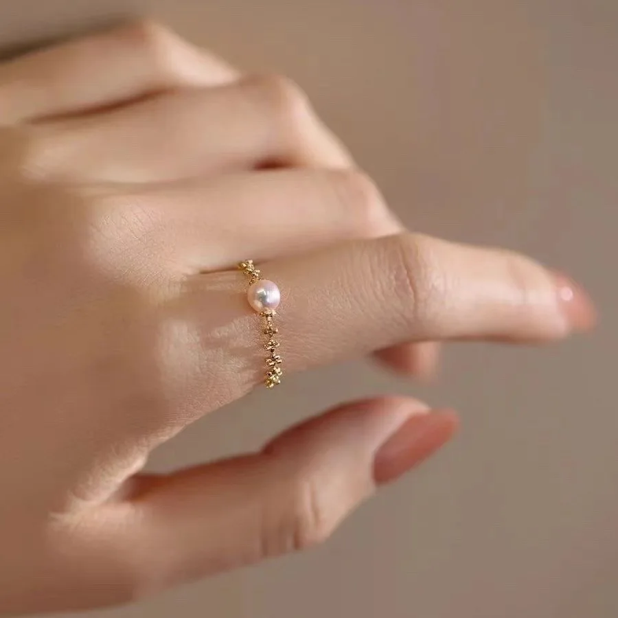 

Регулируемое кольцо из чистого 18-каратного золота с пресноводным жемчугом AU750, роскошное элегантное женское кольцо для банкета, изысканное ювелирное изделие, подарок J1005