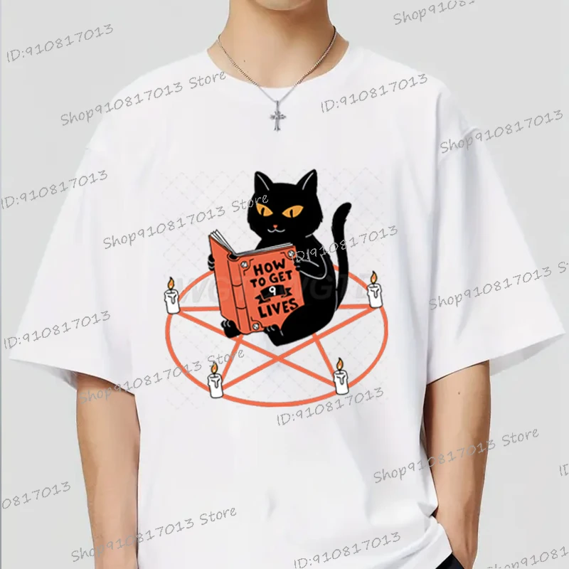 

Cat and Black Magic Classic T-shirt Unisex Harajuku Male Tops Crew Neck Cotton T-shirts for Men Women Cute Animal Casual Tops