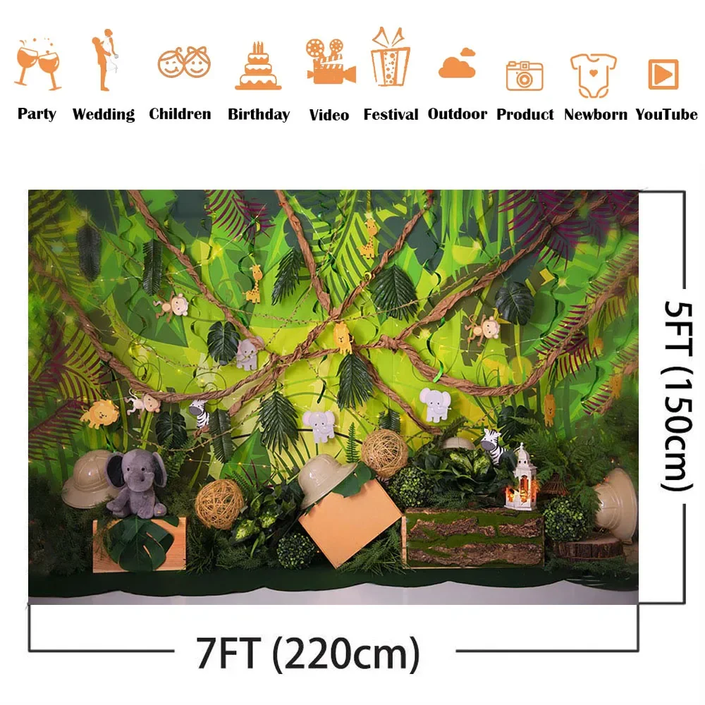 خلفية سفاري الغابة للتصوير الفوتوغرافي والمغامرة وحفلات استقبال المولود الجديد وخلفية كشك الصور لحديثي الولادة دعائم سحق الكيك