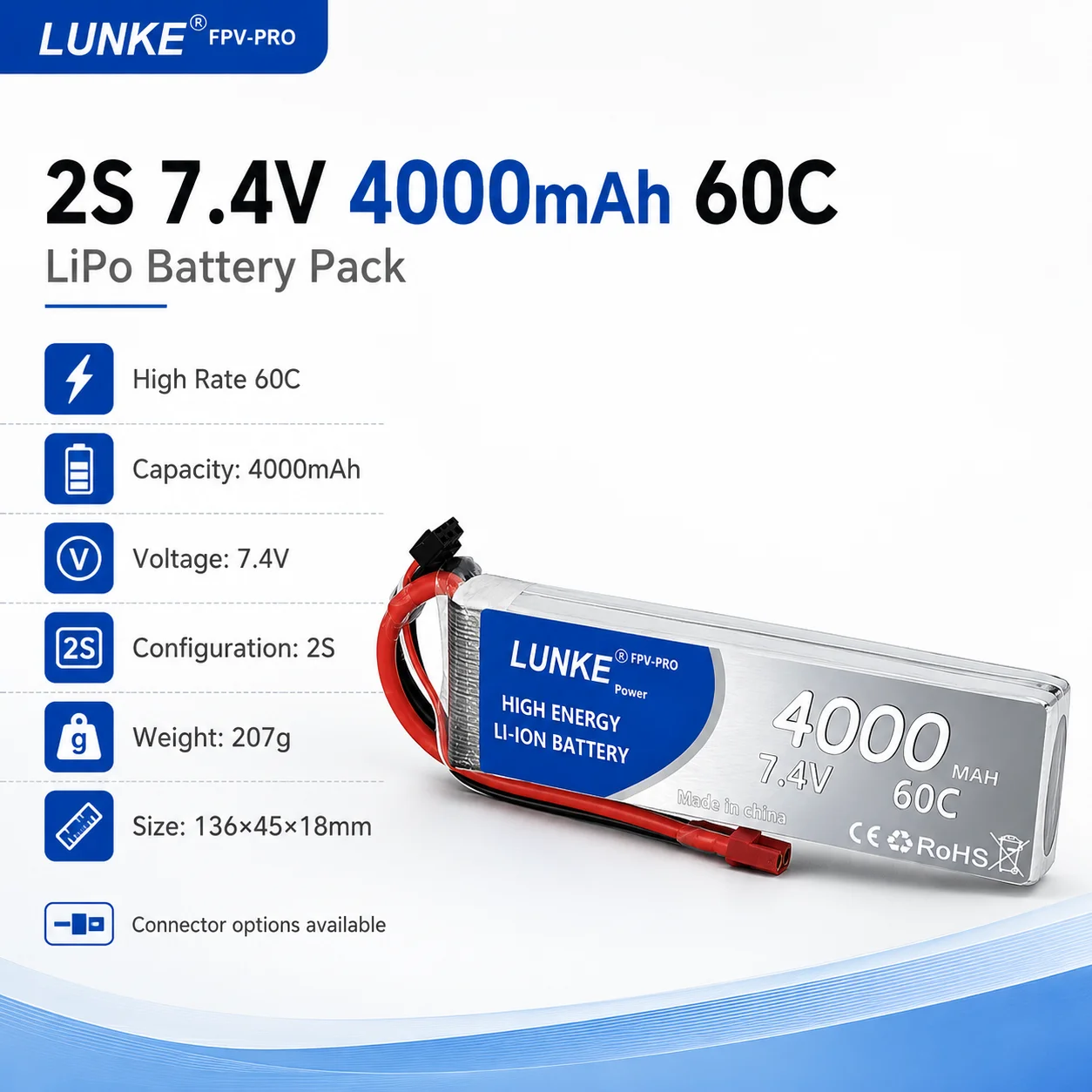 Lipo batterie 2S 7.4V 4000mah 60C pour voiture camion monstre bateau Drone RC jouet XT60 T EC3 EC5 XT90 XT30