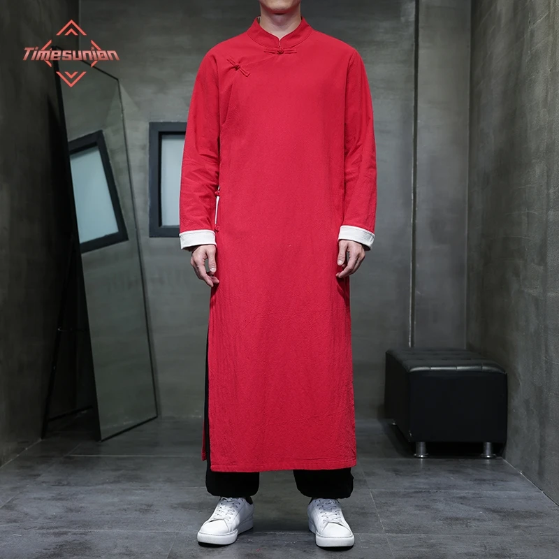 

100% Cotton Cross Talk Hanfu Retro Traditional Chinese Tang Suit Men Kung Fu Tai Chi Robe Costume Cross Talk Gown Best Man Dress