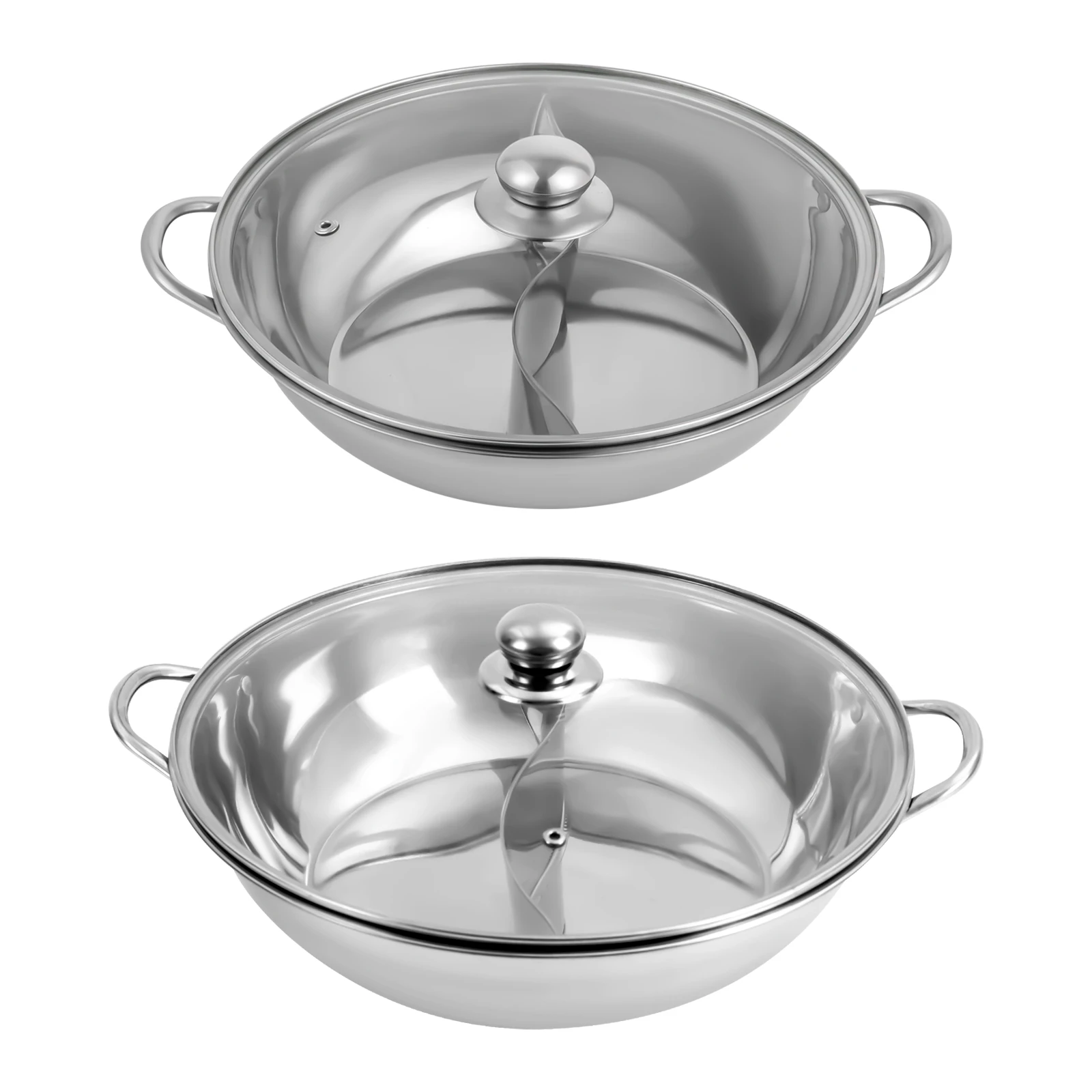 28/34 cm Edelstahl-Hot Pot mit Trennwand, Shabu-Topf mit Glasdeckel, Hot Pot-Set, geeignet für Induktionsöfen, Gasherde – Detail 6