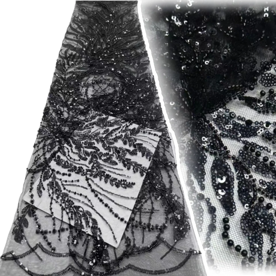 Afrykańska koronka z koralikami, cekinami, francuska siatka koronkowa, wysokiej jakości luksusowa tkanina do szycia DIY dla kobiet, suknie ślubne SZ1683